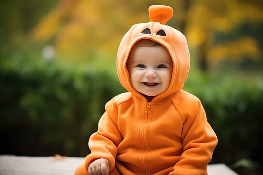 A baby dressed in a Halloween costume
