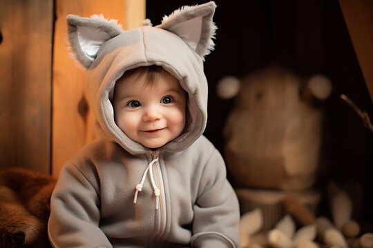 A baby dressed in a rabbit costume for Halloween