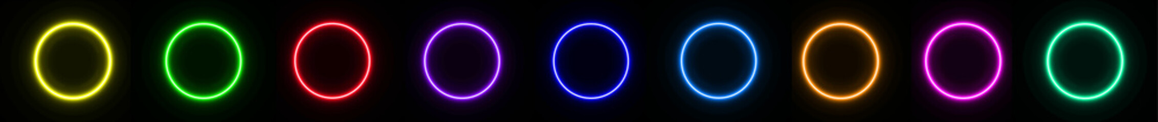 Neon circles. Neon rings. Glowing neon rings. Glowing neon circles on black background.. Art & Illustration