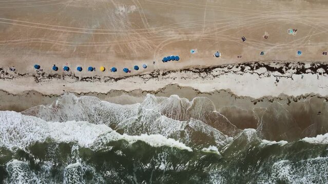Aerial view of people on the beach at St. Augustine, Florida, United States.