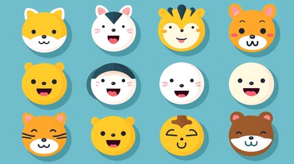 Fototapeta premium Set of cartoon faces expressions, face emojis, stickers, emoticons, cartoon funny mascot characters face set