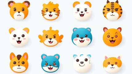 Fototapeta premium Set of cartoon faces expressions, face emojis, stickers, emoticons, cartoon funny mascot characters face set