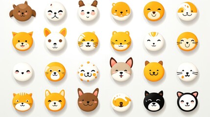 Set of cartoon faces expressions, face emojis, stickers, emoticons, cartoon funny mascot characters face set