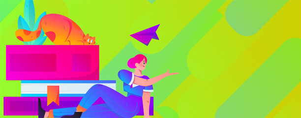 Education learning people flat vector concept hand drawn illustration