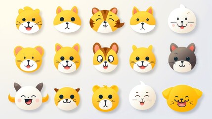 Fototapeta premium Set of cartoon faces expressions, face emojis, stickers, emoticons, cartoon funny mascot characters face set