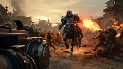 Craft an epic battle scene in a game