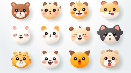 Obraz premium Set of cartoon faces expressions, face emojis, stickers, emoticons, cartoon funny mascot characters face set