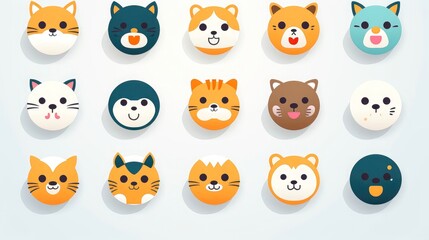 Obraz premium Set of cartoon faces expressions, face emojis, stickers, emoticons, cartoon funny mascot characters face set