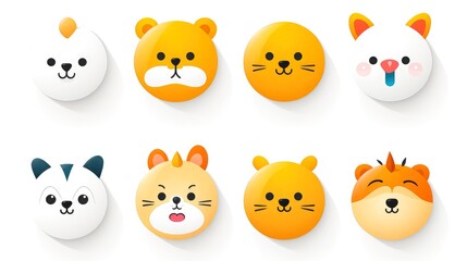 Obraz premium Set of cartoon faces expressions, face emojis, stickers, emoticons, cartoon funny mascot characters face set