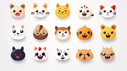 Fototapeta premium Set of cartoon faces expressions, face emojis, stickers, emoticons, cartoon funny mascot characters face set