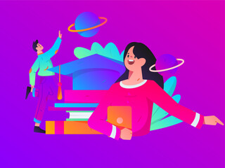 Education learning people flat vector concept hand drawn illustration