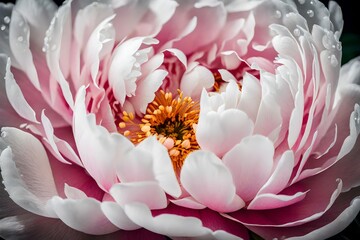 A Still Life Close up shot of Peony Flower. The peony's petals glisten with dewdrops, capturing the essence of morning freshness - AI Generative
