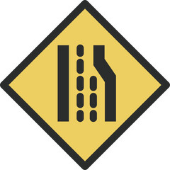 シンプルな標識のカラー単品イラスト　車線数減少