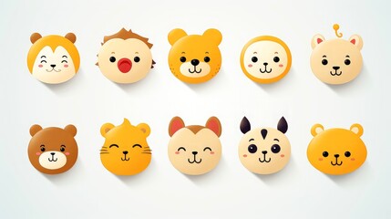 Fototapeta premium Set of cartoon faces expressions, face emojis, stickers, emoticons, cartoon funny mascot characters face set