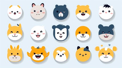Set of cartoon faces expressions, face emojis, stickers, emoticons, cartoon funny mascot characters face set