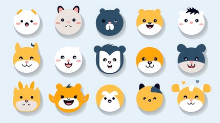 Obraz premium Set of cartoon faces expressions, face emojis, stickers, emoticons, cartoon funny mascot characters face set