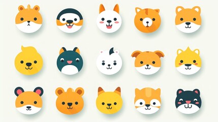 Set of cartoon faces expressions, face emojis, stickers, emoticons, cartoon funny mascot characters face set