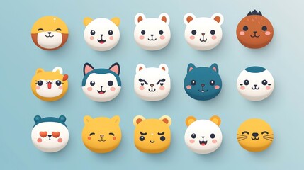 Obraz premium Set of cartoon faces expressions, face emojis, stickers, emoticons, cartoon funny mascot characters face set