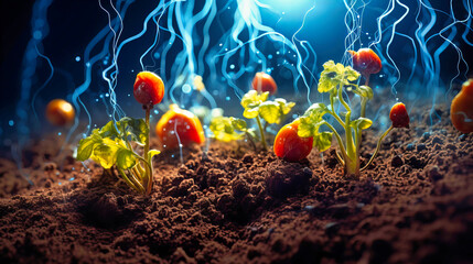 Nanotechnology in soil, enhancing nutrient absorption for crops - obrazy, fototapety, plakaty