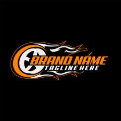 auto speed wheel flame racing logo design vector