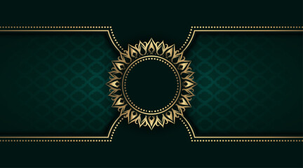 Elegant green background with gold mandala ornaments