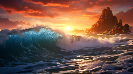 ocean waves by island