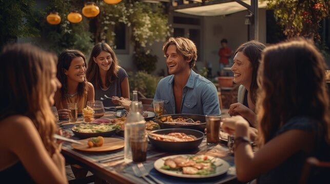 Photo of people enjoying a meal together at a table