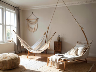 Step into a Bohemian dream as morning light floods this modern living space. AI design sets a whimsical mood.