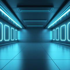 Corridor Interior Hall Blue Laser Light