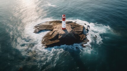 an aerial view of a lighthouse on an island in the sea © id512