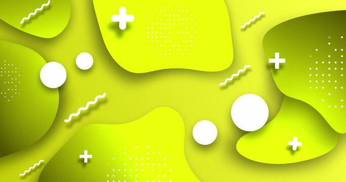 Yellow Flat animated minimalistic geometrical shape motion graphics background. Background consist of Different assorted shape circle, zig zag lines and cross waving and moving.