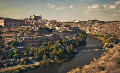 Fototapeta na wymiar Aerial panoramic drone point of view historical city of Toledo