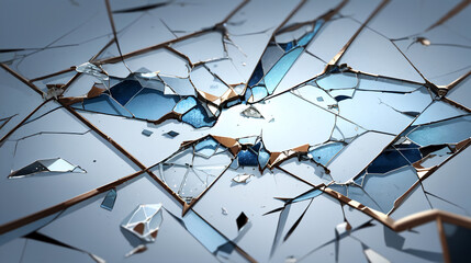 砕け散るガラスの破片　ひび割れ