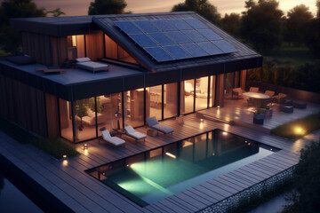 solar design architecture house panel home energy power eco modern. Generative AI.