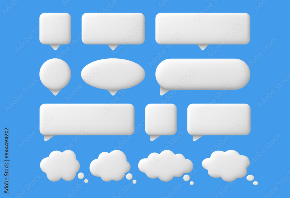Fototapete 3d speech bubbles. White chat message text bubble, thinking and dialogue empty balloons. Thought comic clouds, online talking box isolated vector set