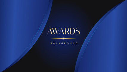 Dark blue golden royal awards graphics background. Lines growing elegant shine spark. Luxury premium corporate abstract design template.