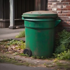 Fototapeta na wymiar Vintage Green Garbage Can