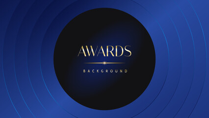 Dark blue golden royal awards graphics background. Lines growing elegant shine spark. Luxury premium corporate abstract design template.