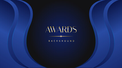 Dark blue golden royal awards graphics background. Lines growing elegant shine spark. Luxury premium corporate abstract design template.