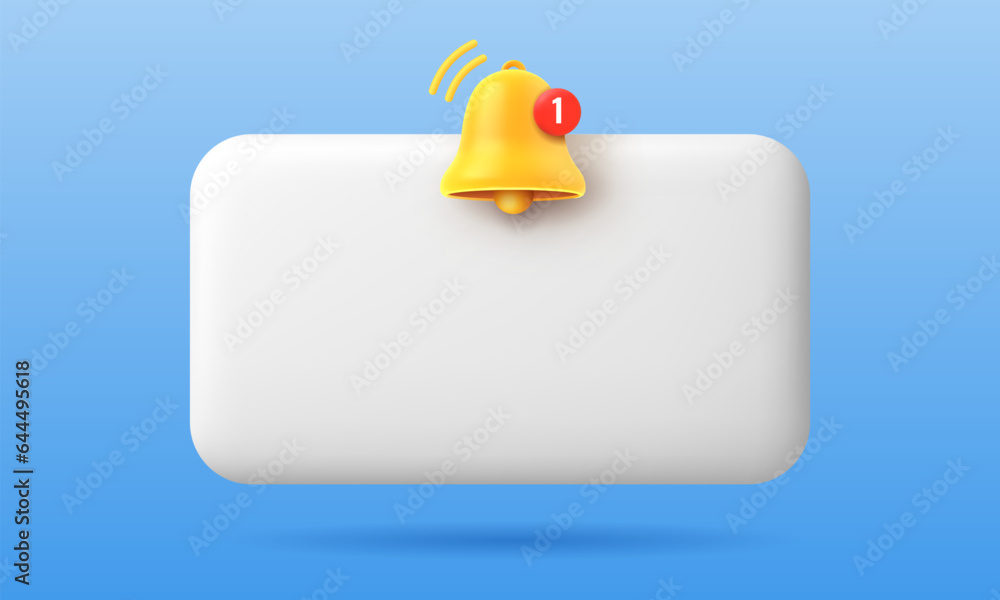 Fototapete 3d Reminder. Notifications popup blank page for business planner, event reminder or timetable window 3d render with golden bell alert. Vector illustration
