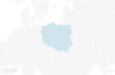 Fototapeta na wymiar ポーランドを中心とした青のドットマップ。　中サイズ。