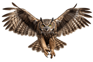 Flying Owl Isolated on a Transparent PNG Background. Generative Ai