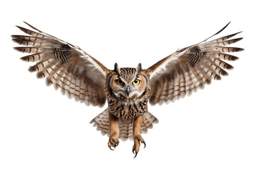 Beautiful Flying Owl Isolated on a Transparent PNG Background. Generative Ai