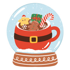 Christmas element in snow ball , Christmas doodles in hot chocolate cup for decorate card and background. Hand draw Christmas clip art.