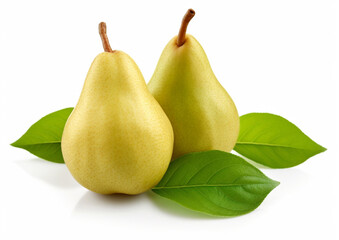 Fresh ripe organic pears on white background.Macro.AI Generative