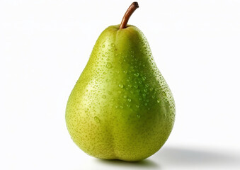 Macro wet clean green pear on white background.AI Generative