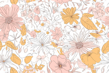 Vector art painting illustration flower pattern. textile, ornamental, ornate, hand drawn, drapery, curl, watercolor, trendy, painting, repeat, fancy, elements, diverse, deco, stain