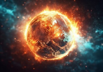 Protect and save our planet,earth is on fire,stop destruction concept.AI Generative