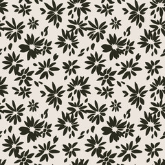 Beautiful popular vector seamless pattern with hand drawn abstract retro flower shapes in vintage style. Stock old fashion illustration.