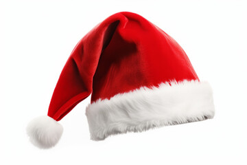 Festive Christmas santa hat isolated on a plain background